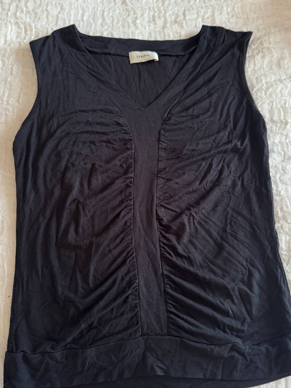LAUREN Ralph Lauren Black V-Neck Ruched Tank